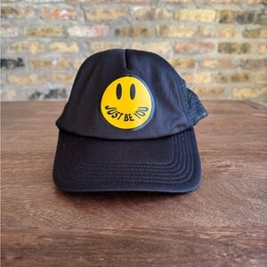 Just Be You Black Smiley Face Trucker Hat
